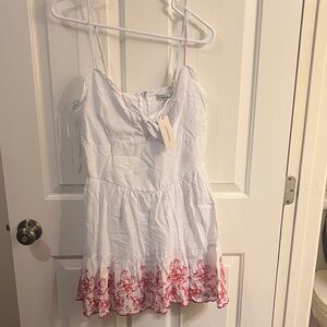 Francesca's Collections White Mini Dress with Red Embroidered Hem